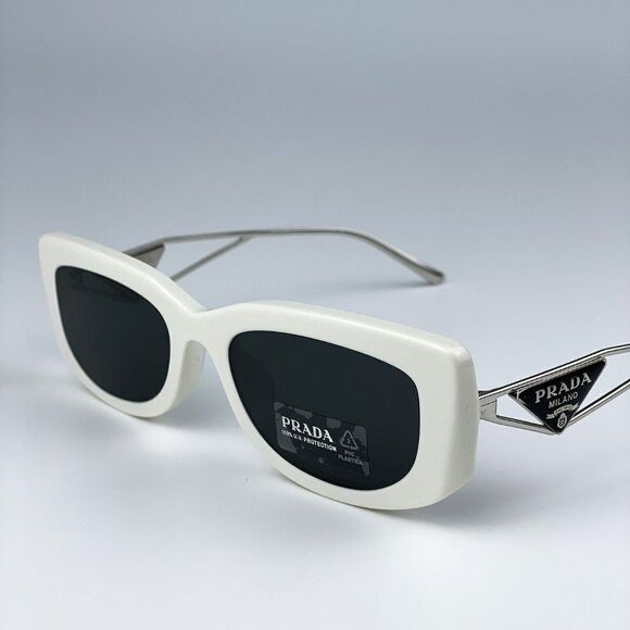 NEW Prada PR14YS 1425S0 Talc Dark Grey Rectangle Women Sunglasses - Picture 9 of 13